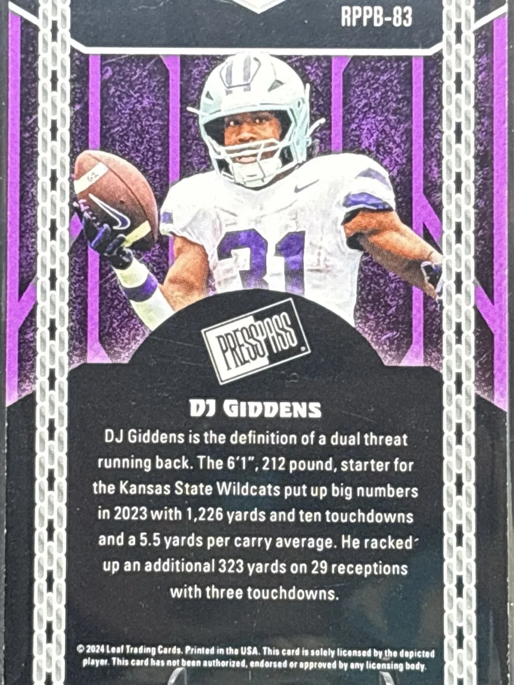Leaf DJ Giddens Press Pass Rookie Football Trading Card
